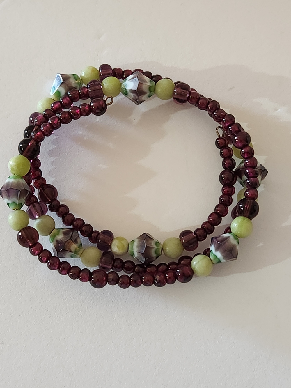 Hand Crafted Garnet and Lime Beaded Wrap Bracelet